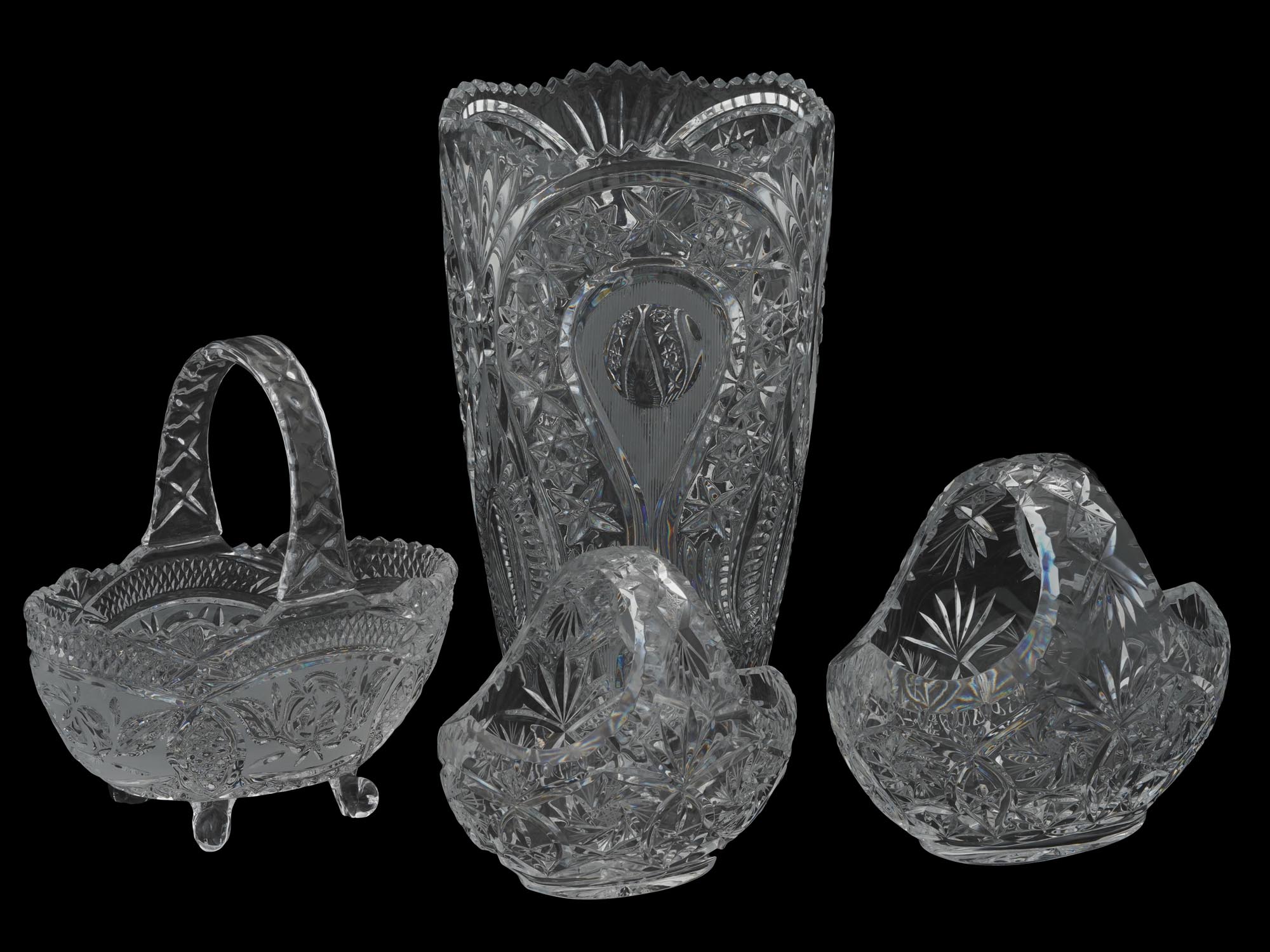 CZECH CRYSTAL CANDY BOWLS AND FLOWER VASE C. 1970 PIC-0